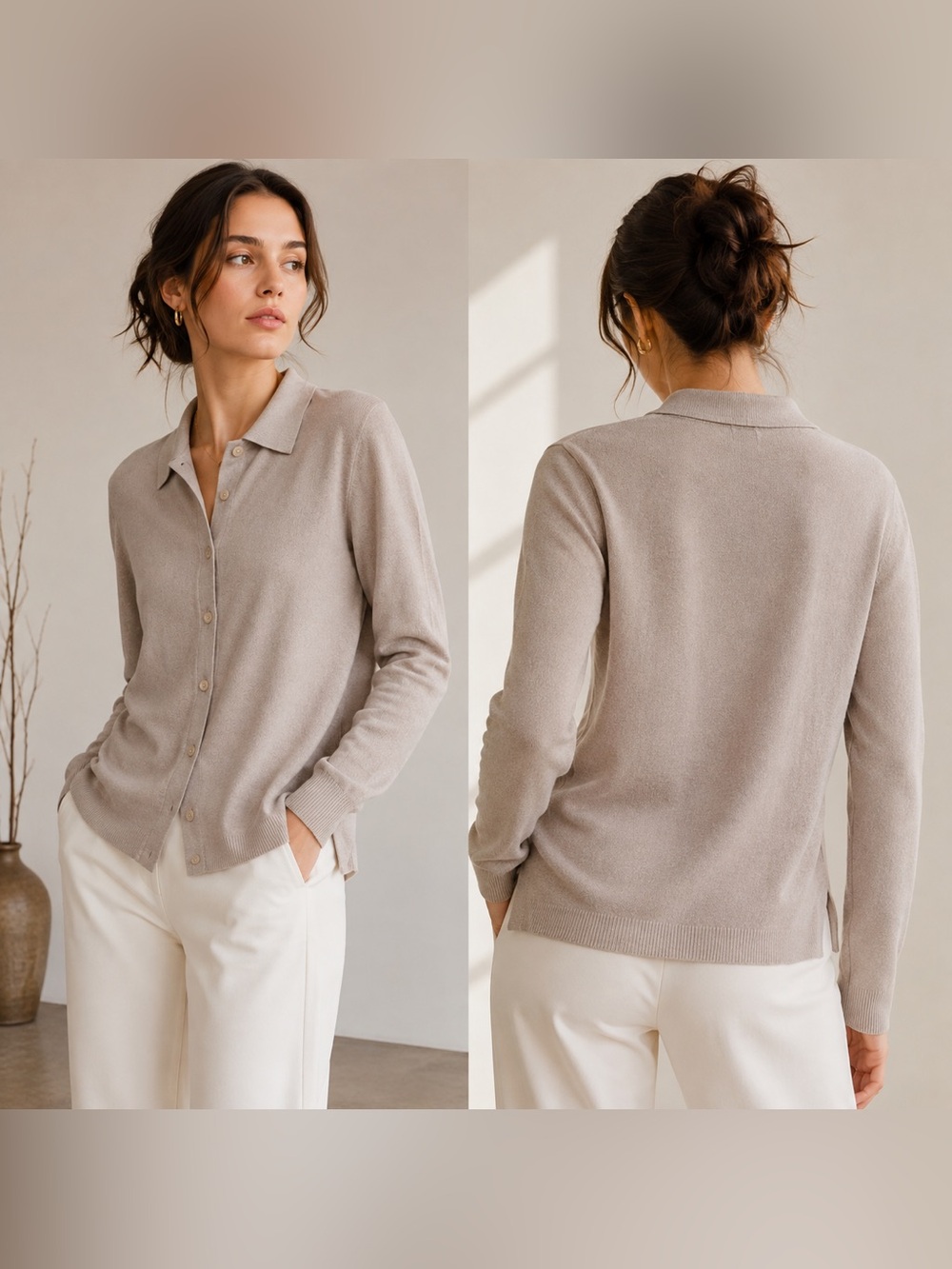 Cutter Buck Y2K Sample Wool Silk Knit Sweater Top Light Neutral Minimalist Boho